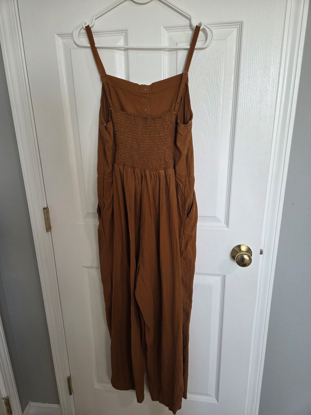 Old Navy Rust-Orange Button-Front Linen-Blend Jumpsuit - Picture 3 of 7